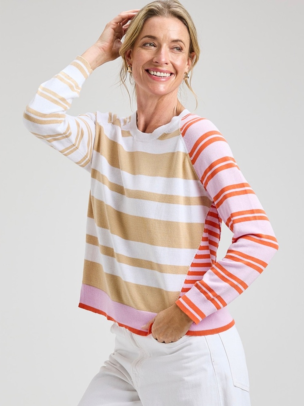 Zaket & Plover Pastels Cotton Crazy Stripe Lightweight Sweater - Picture 7 of 13